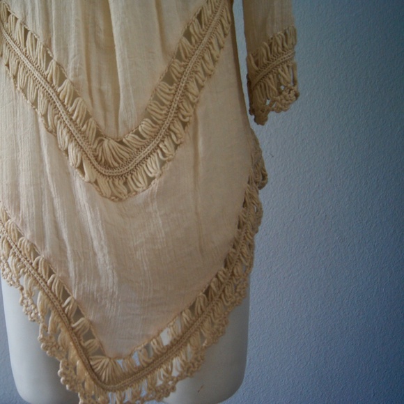 Crochet Tunic Cover-Up Women's S/M Boho Beach Hippie Beige - Picture 7 of 7